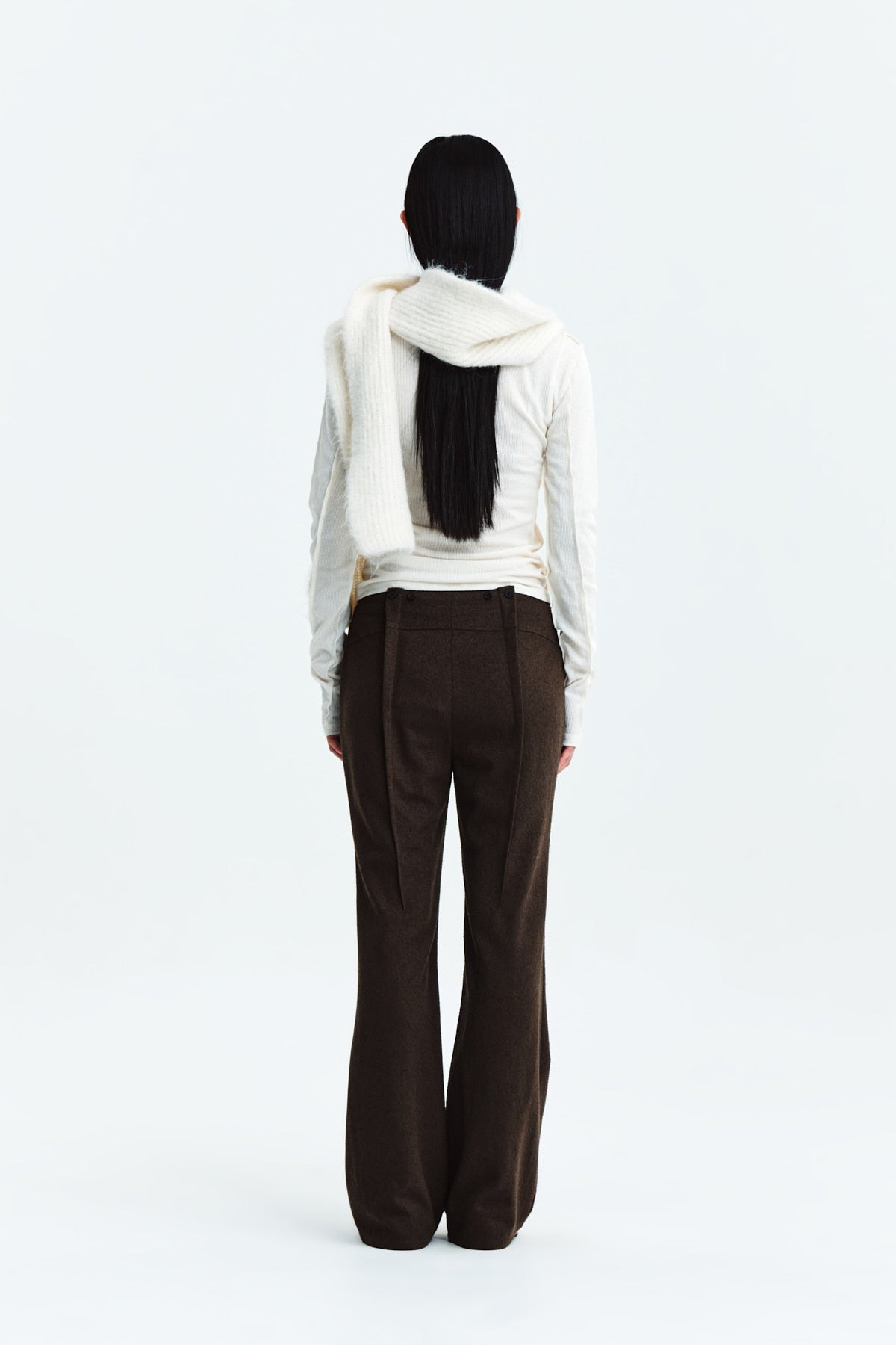 Matin Kim - Waist Button Point String Slim Pants (Brown) product image 7 | TRAB K-Fashion Australia
