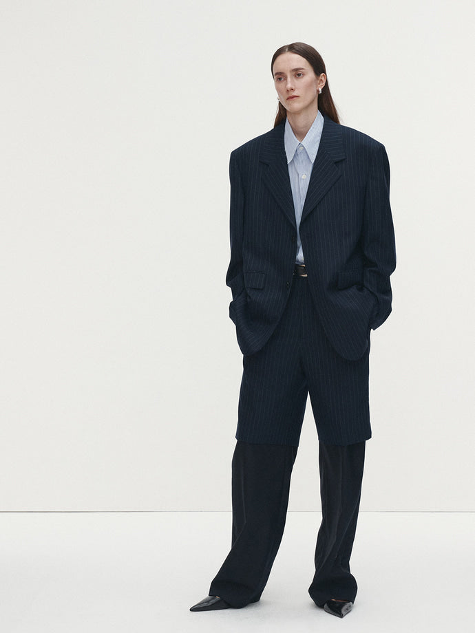 Tonywack - Striped Wool Oversized Tailored Jacket (Navy Pinstripe) product image 2 | TRAB K-Fashion Australia