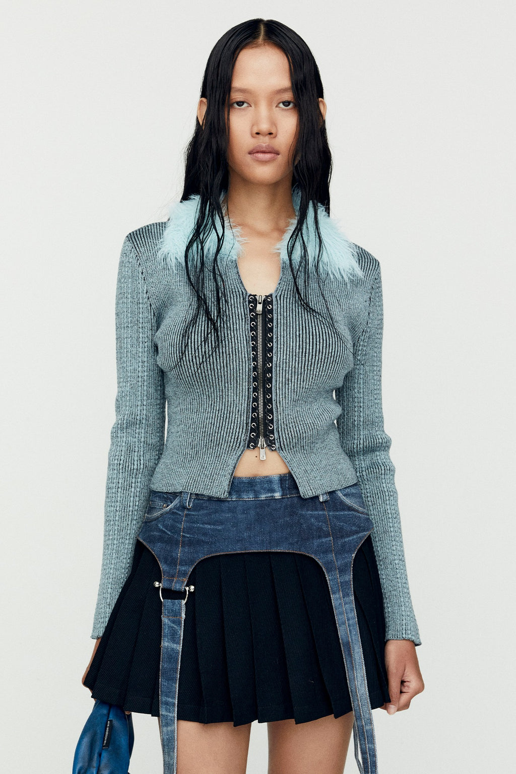 Andersson Bell - Lace-Up Knit Cardigan (Blue) product image 1 | TRAB K-Fashion Australia