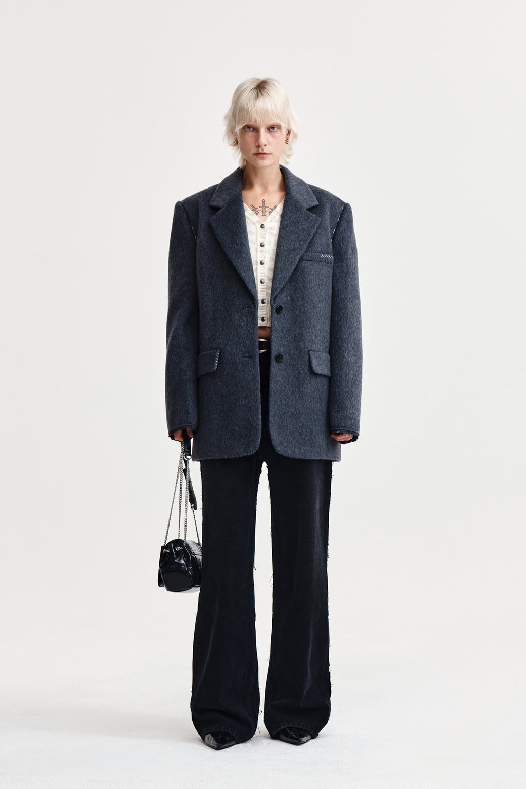 Matin Kim - Hairy Overfit Stitch Single Jacket (Grey) product image 9 | TRAB K-Fashion Australia