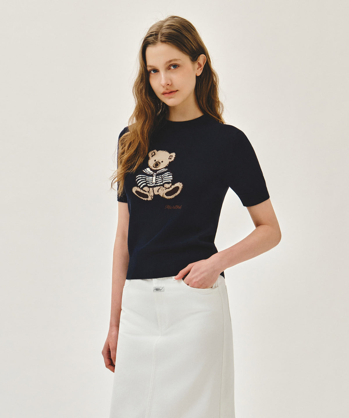 Marithe & Francois Girbaud - Doodle Bear Half Knit Pullover (Navy) product image 2 | TRAB K-Fashion Australia