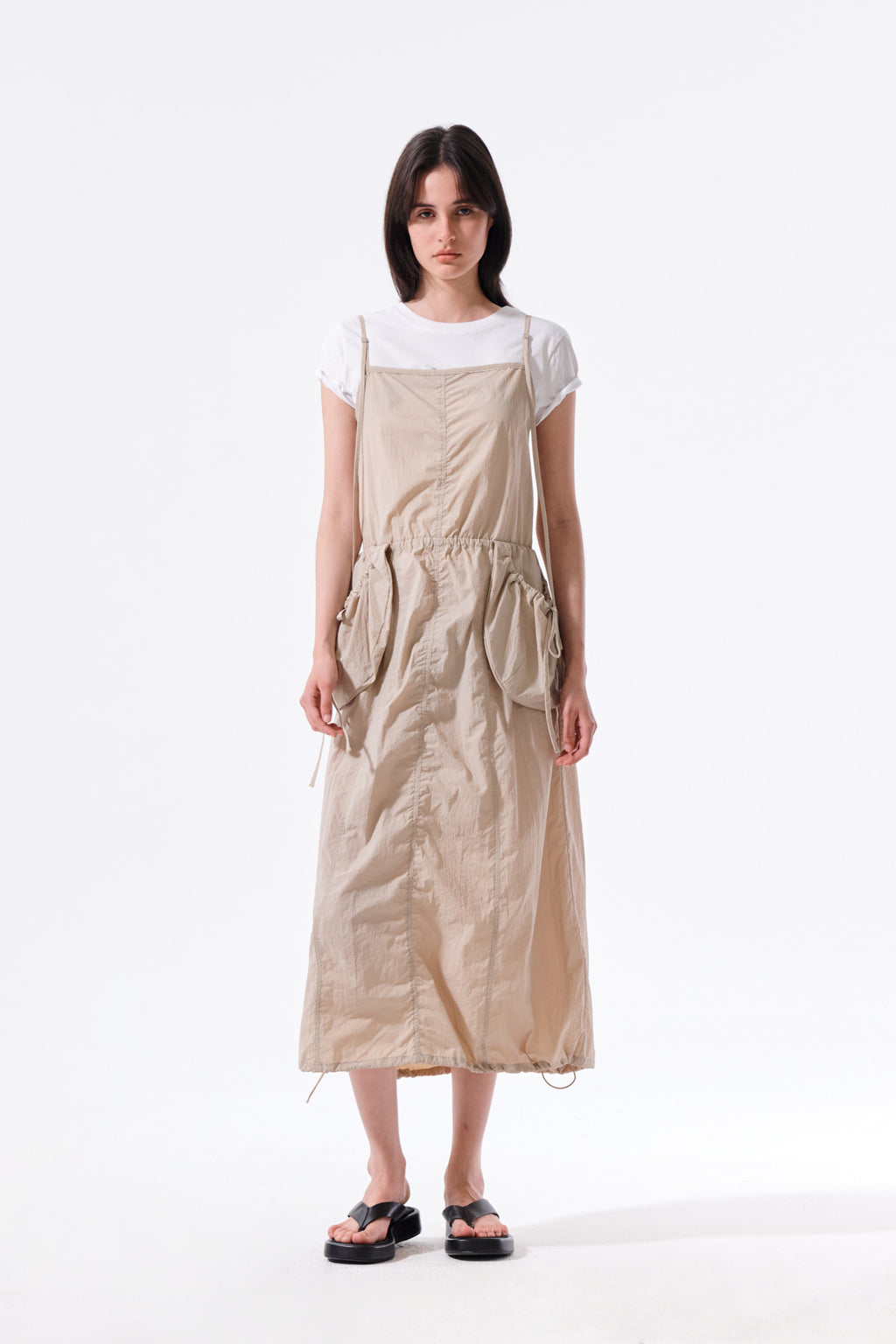 Matin Kim - Strap Detail Sleeveless Utility Dress (Beige) product image 9 | TRAB K-Fashion Australia
