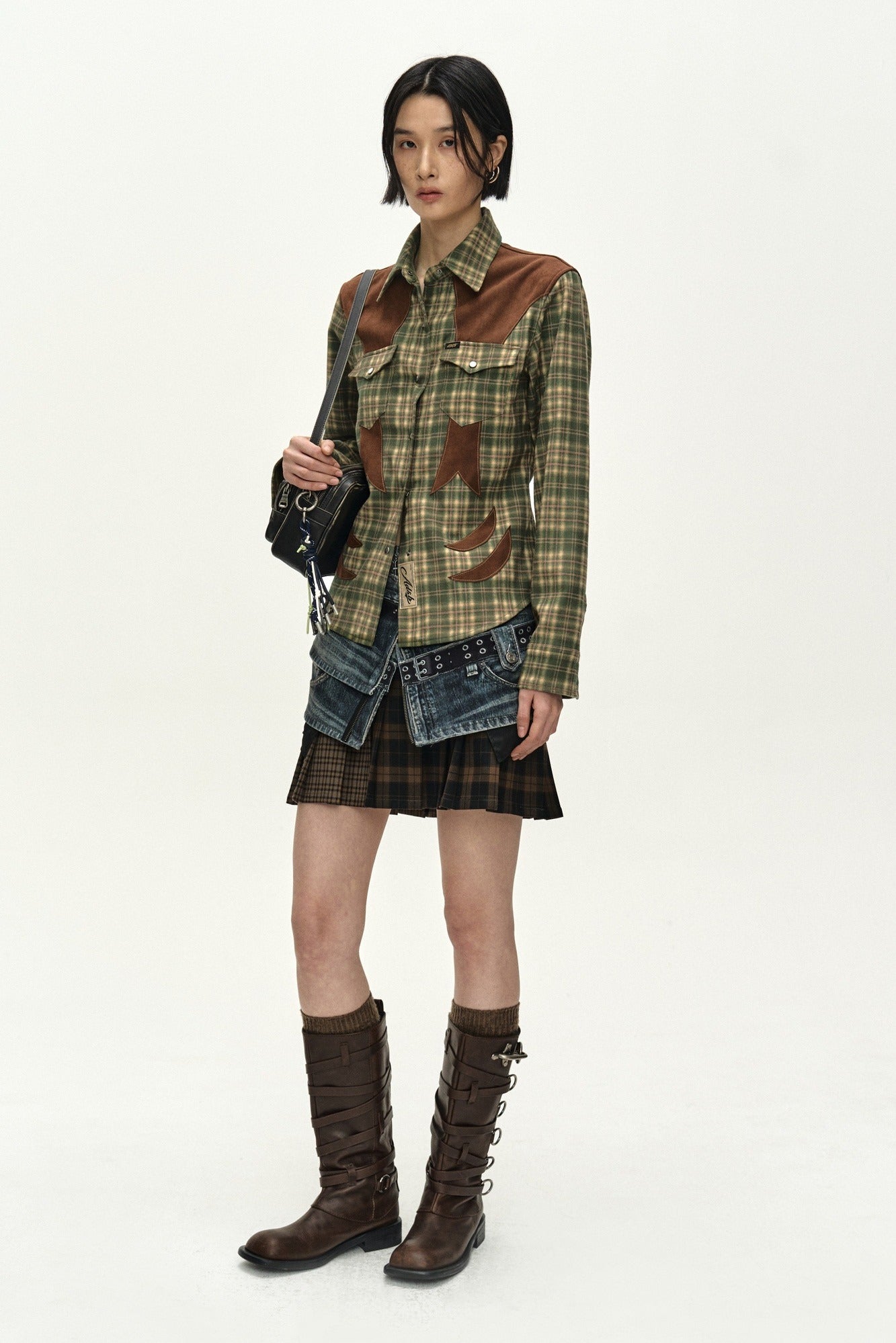 Andersson Bell - Checkered Western Patched Shirt (green) (Green) product image 1 | TRAB K-Fashion Australia
