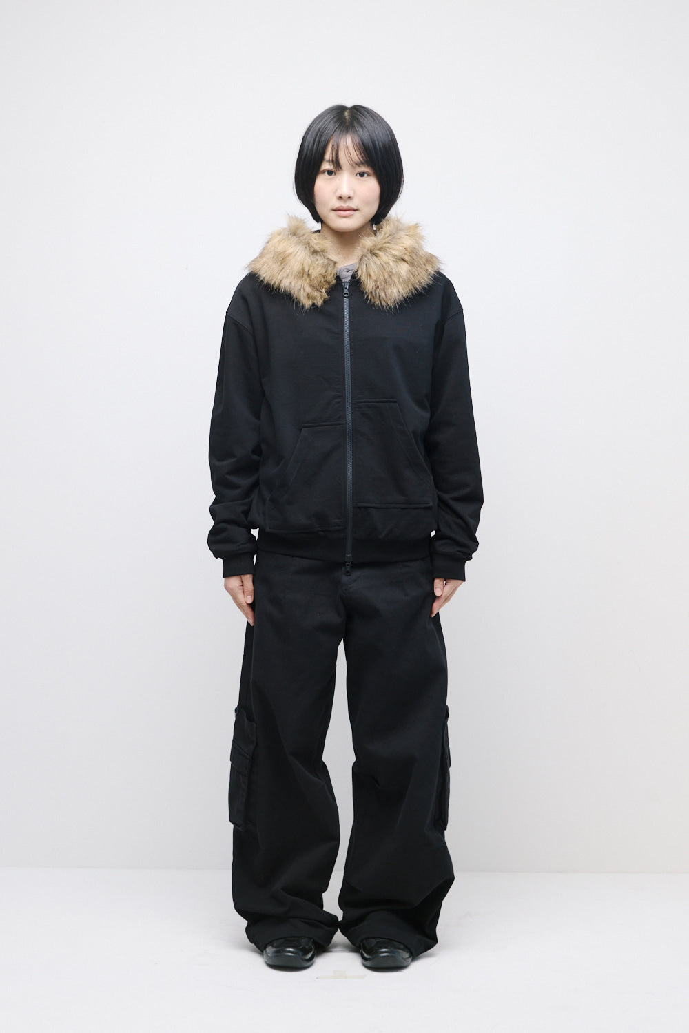 Hatchingroom - Reversible Faux Fur Hoodie (Black/Camo Khaki) product image 9 | TRAB K-Fashion Australia