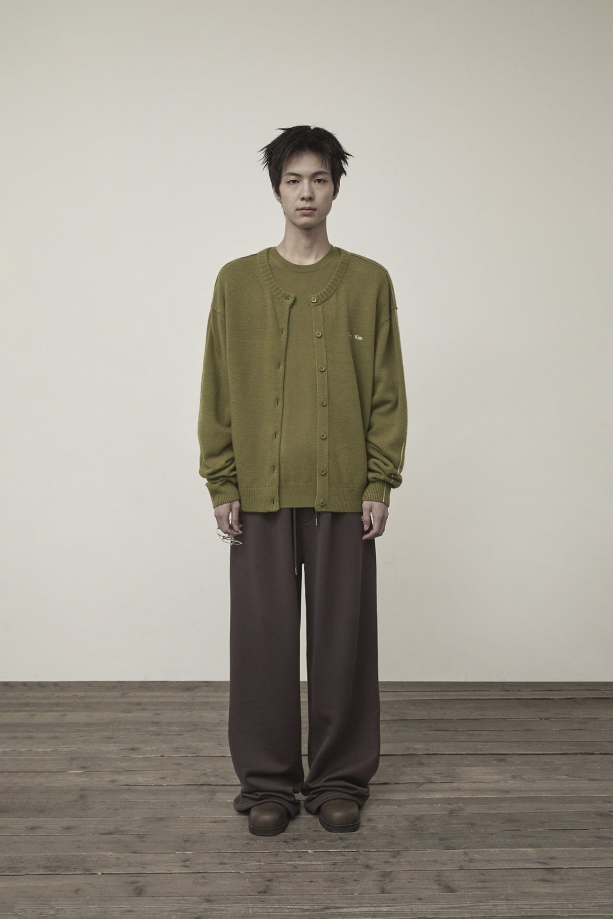 Matin Kim - Cashmere Blended Round Knit Cardigan (Olive) product image 10 | TRAB K-Fashion Australia