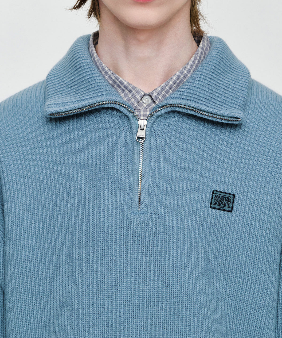 Marithe & Francois Girbaud - Small Classic Logo Oversized Half Zip-up Knit (Sky Blue) product image 4 | TRAB K-Fashion Australia