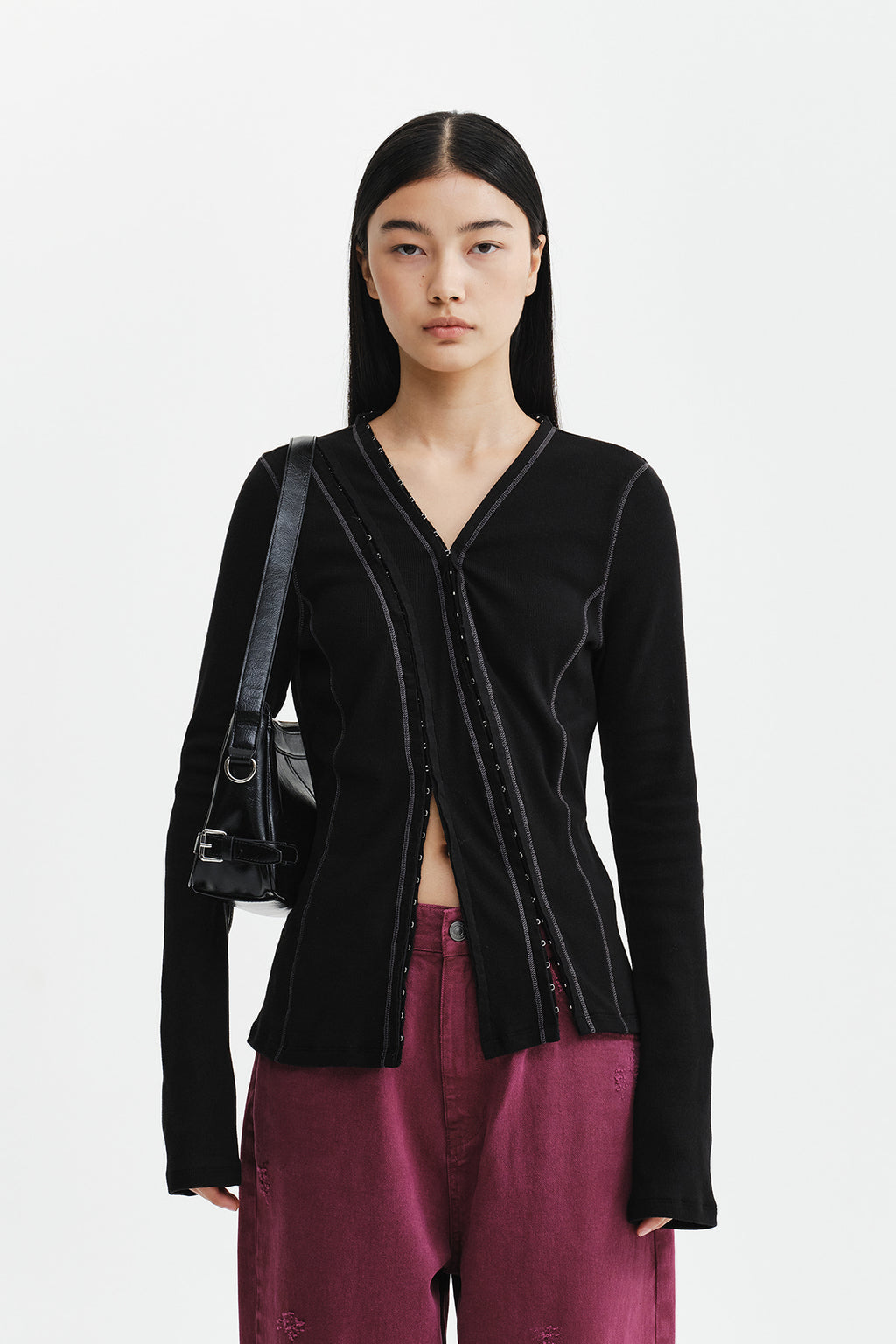 Matin Kim - Multi Styling Hook Detail Slim Top (Black) product image 11 | TRAB K-Fashion Australia