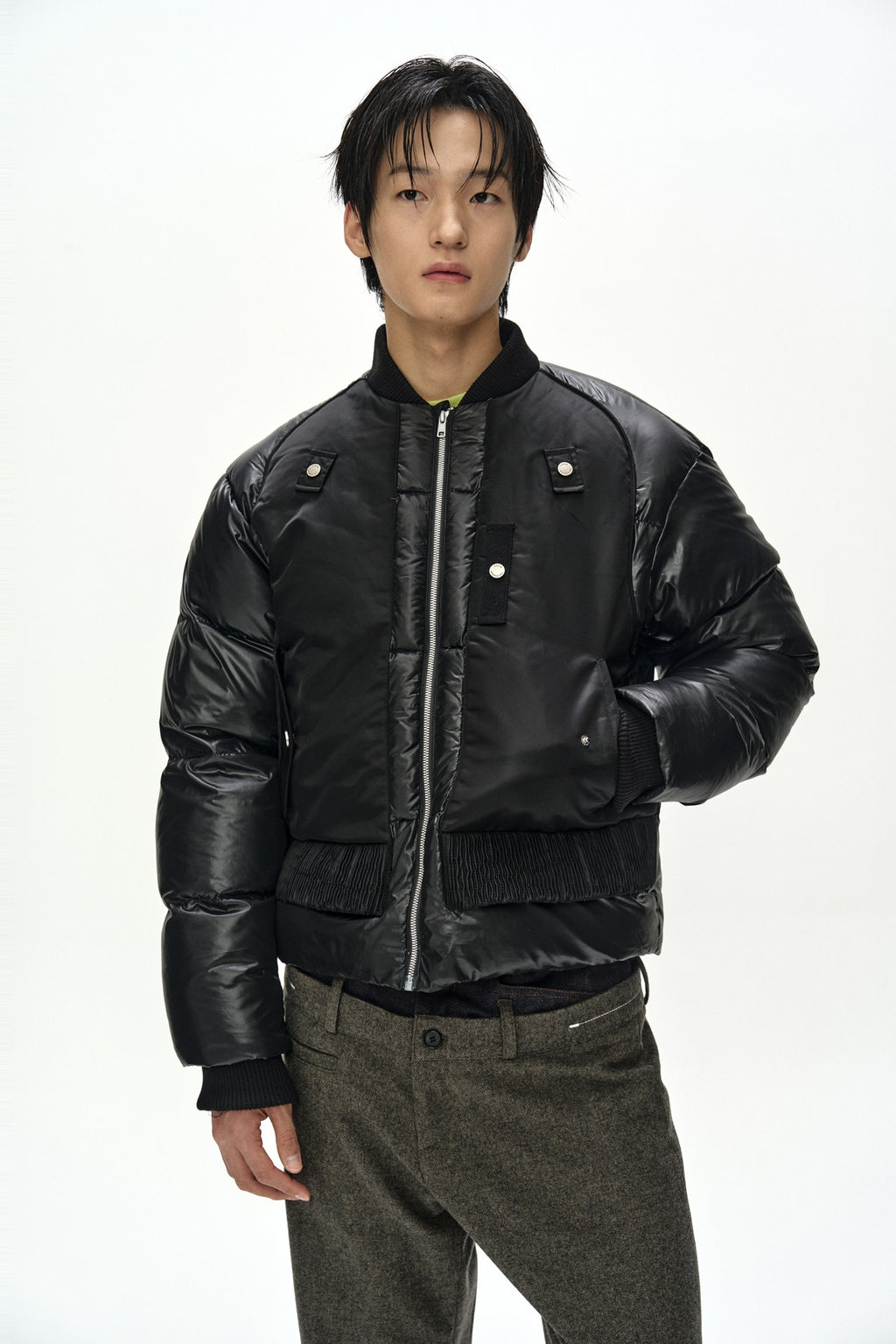 Andersson Bell - Unisex Bomber Layered Down Jacket (Black) product image 7 | TRAB K-Fashion Australia