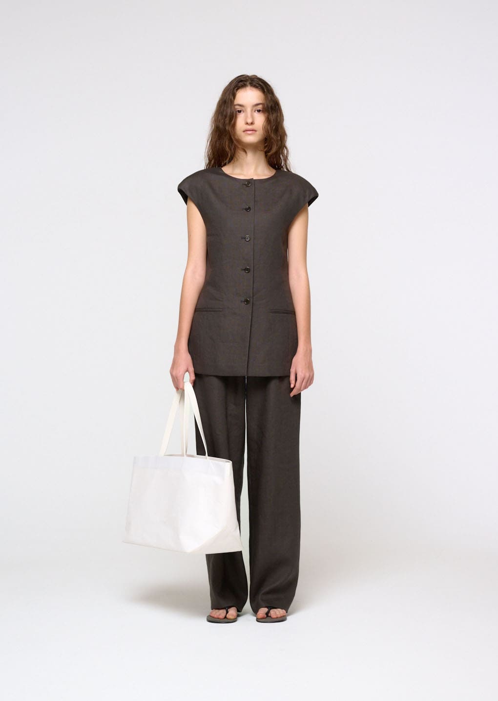 Amomento - Linen Curved Vest (Khaki Grey) product image 2 | TRAB K-Fashion Australia