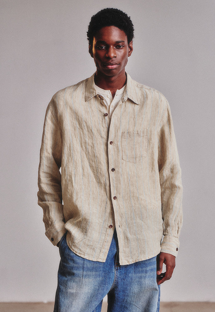 Art if acts - Linen Stripe Pocket Shirt (Beige) product image 2 | TRAB K-Fashion Australia