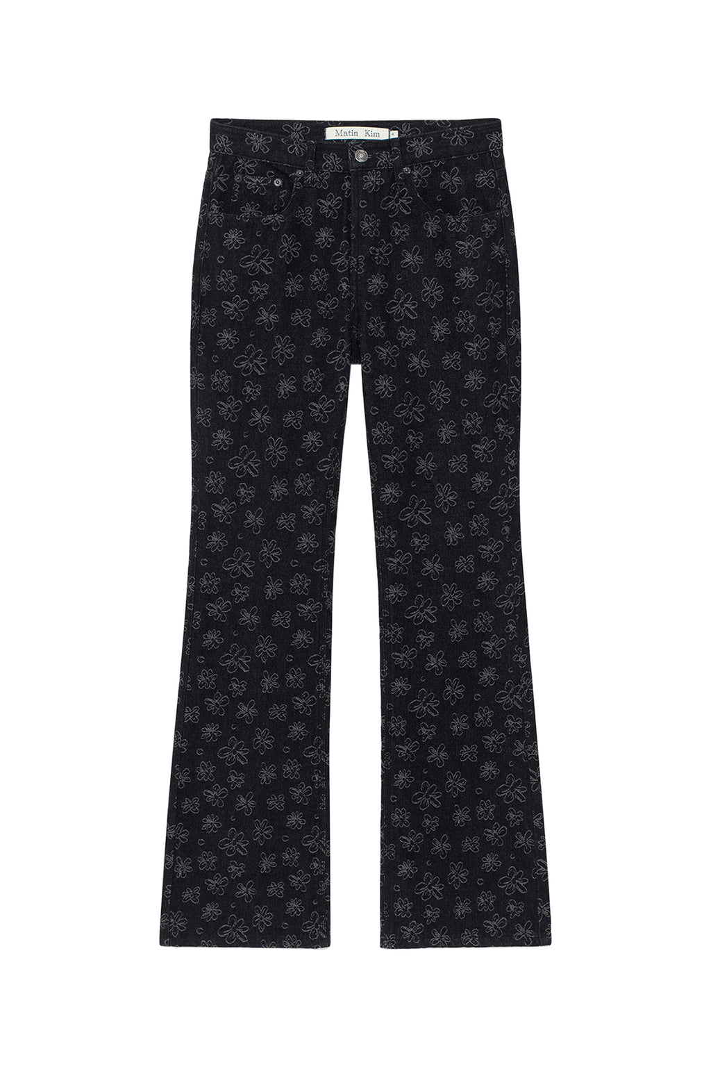 Matin Kim - Flower Pattern Flare Denim Pants (Black) product image 1 | TRAB K-Fashion Australia