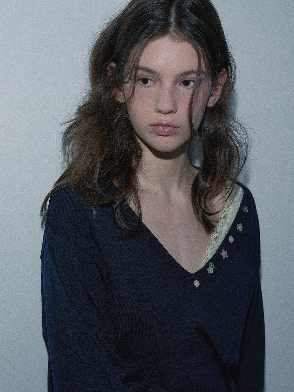 Margarin Fingers - Deep V-Neck Button Pullover (Navy) product image 1 | TRAB K-Fashion Australia