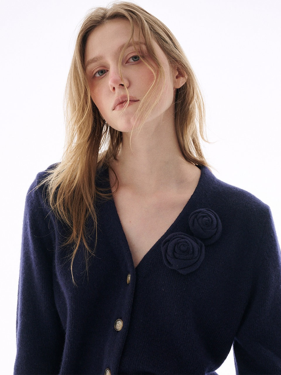 Mardi Mercredi - Cashmere Blended Cardigan V Neck Rose (Navy) product image 1 | TRAB K-Fashion Australia