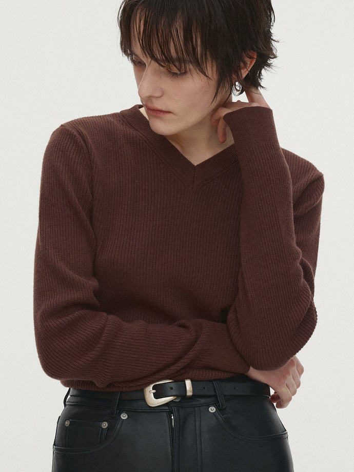 Tonywack - Super Fine Wool Ribbed V-Neck Sweater (Brown) product image 5 | TRAB K-Fashion Australia