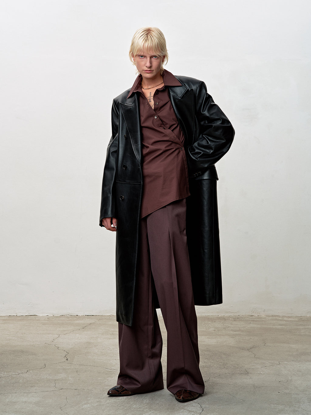 Tonywack - Nappa Leather Double-Breasted Coat (Black) product image 4 | TRAB K-Fashion Australia