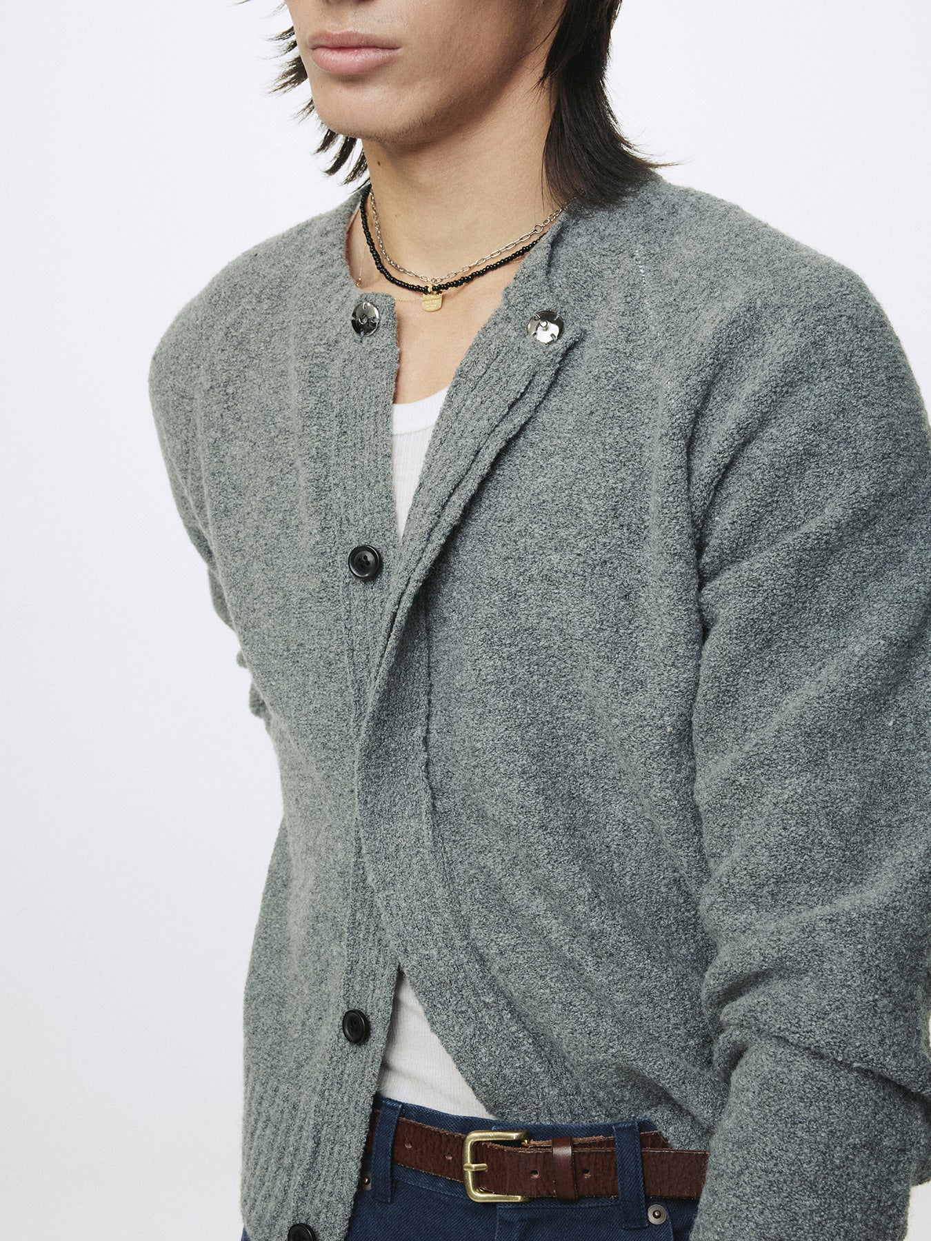 Tonywack - Placket Button Down Knit Cardigan (Melange Grey) product image 8 | TRAB K-Fashion Australia