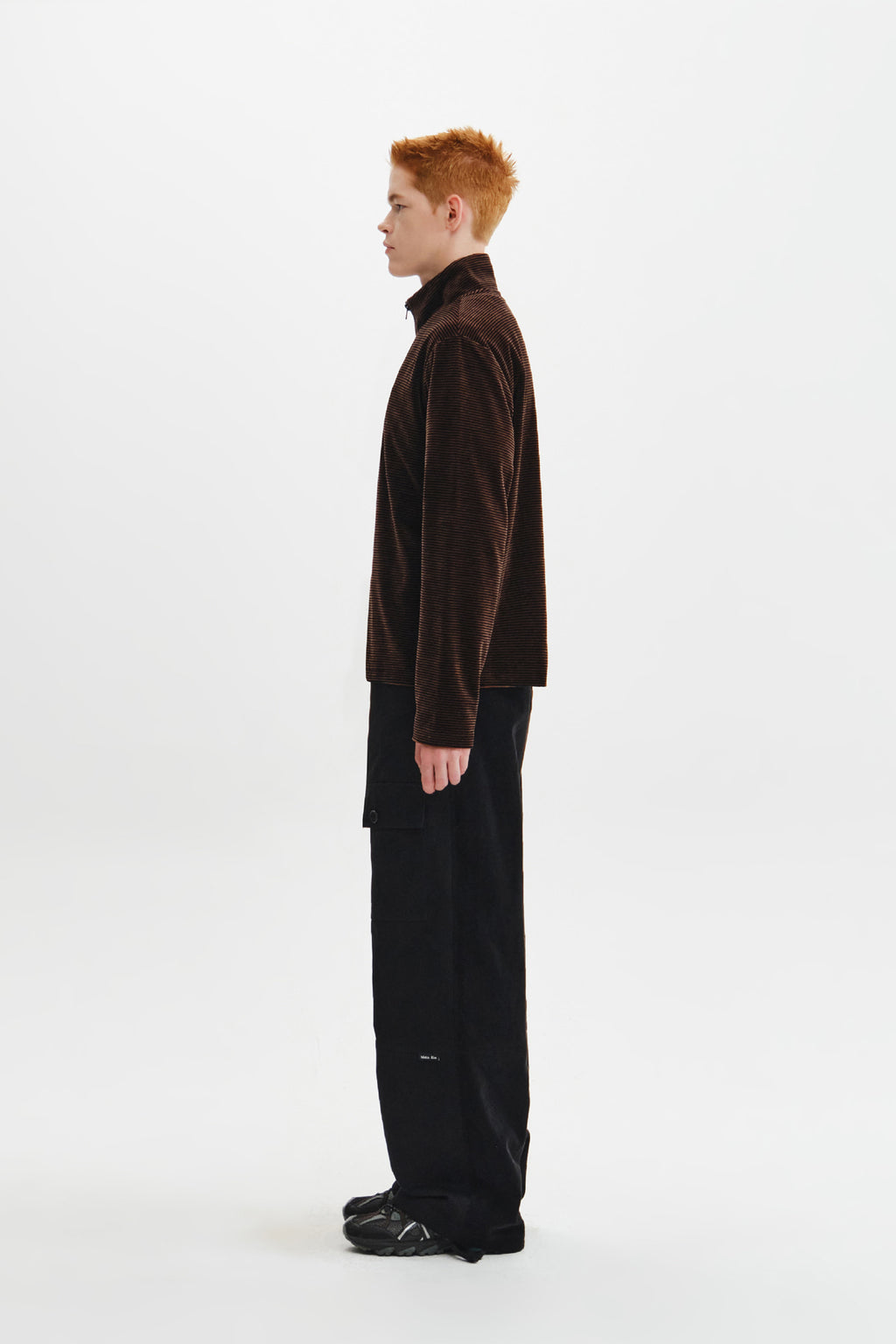 Matin Kim - [Pre-Order – Ships October 8] Striped Velour Zip Up (Brown) product image 8 | TRAB K-Fashion Australia