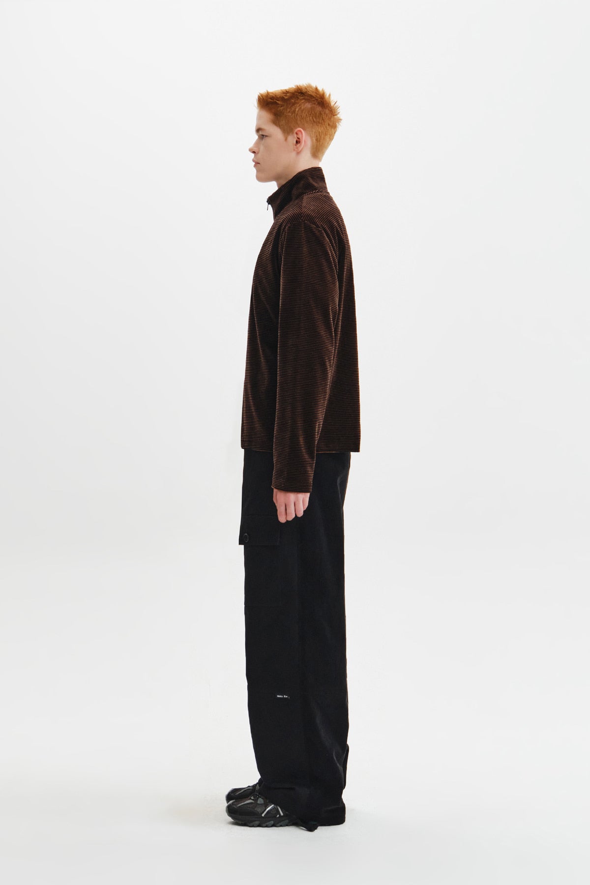 Matin Kim - [Pre-Order – Ships October 8] Striped Velour Zip Up (Brown) product image 8 | TRAB K-Fashion Australia