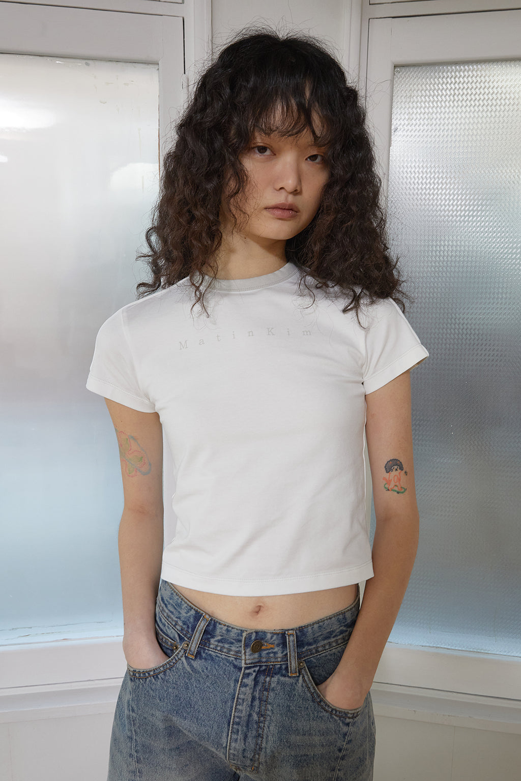 Matin Kim - Color Line Point Logo Crop Top (White) product image 14 | TRAB K-Fashion Australia