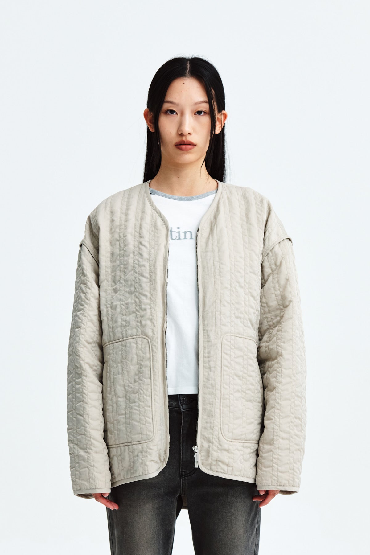 Matin Kim - Warm Up Quilting Jumper (Light Beige) product image 11 | TRAB K-Fashion Australia