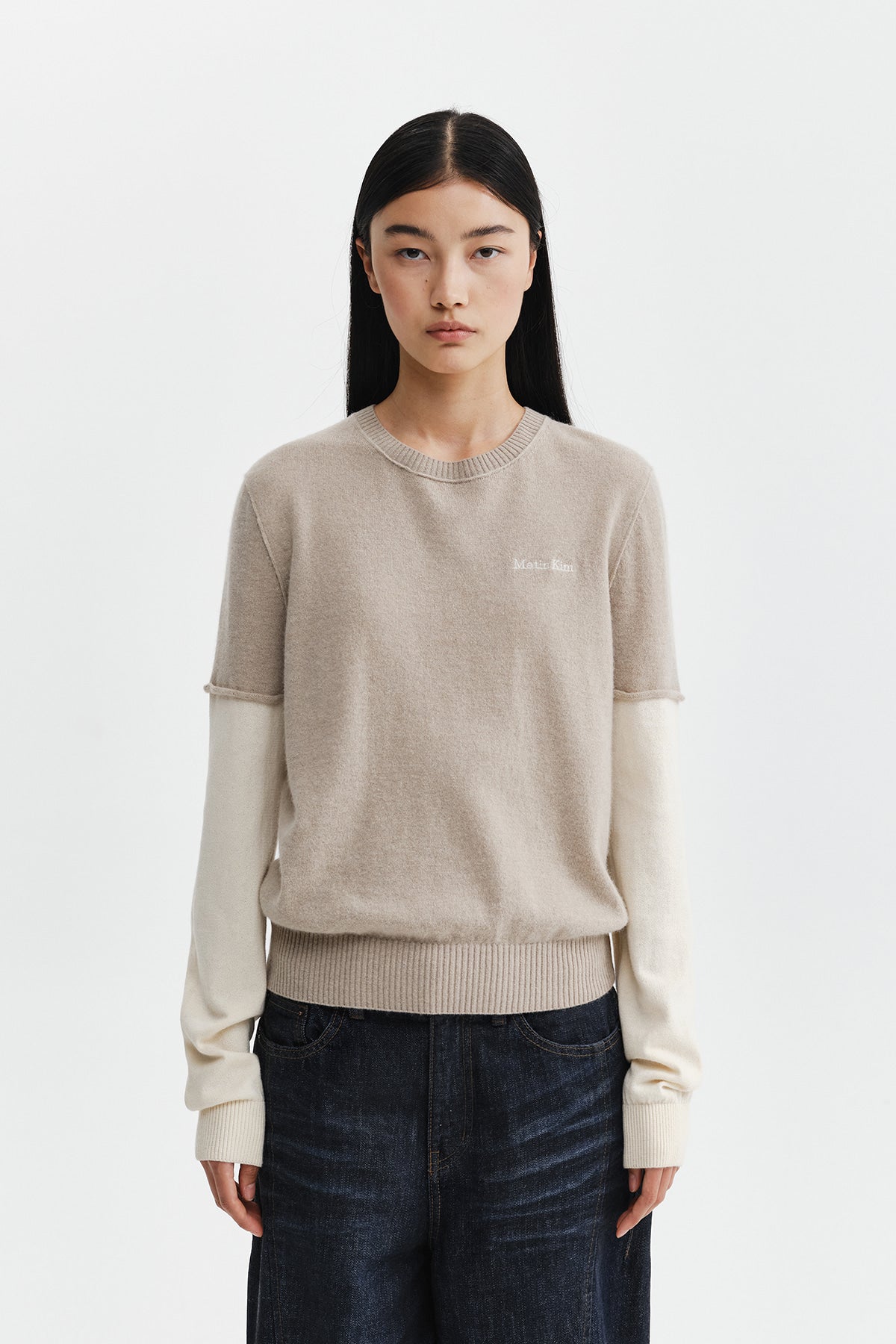 Matin Kim - Cashmere Blended Two Tone Knit Pullover (Beige) product image 6 | TRAB K-Fashion Australia