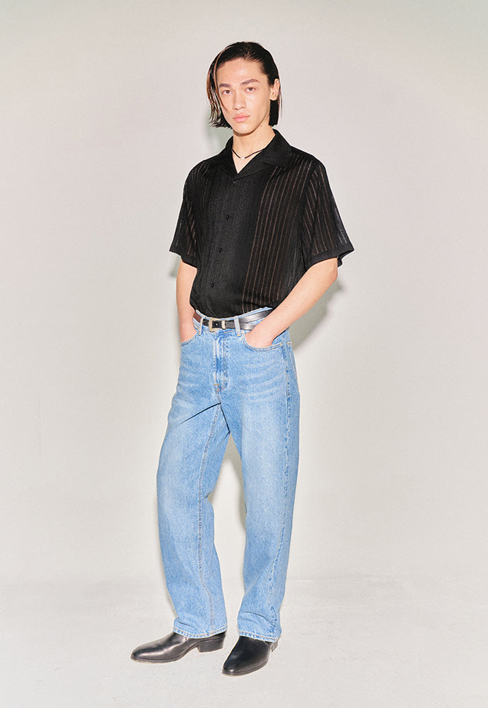 Tonywack - Crochet Camp Collar Half Sleeve Shirt (Black) product image 1 | TRAB K-Fashion Australia