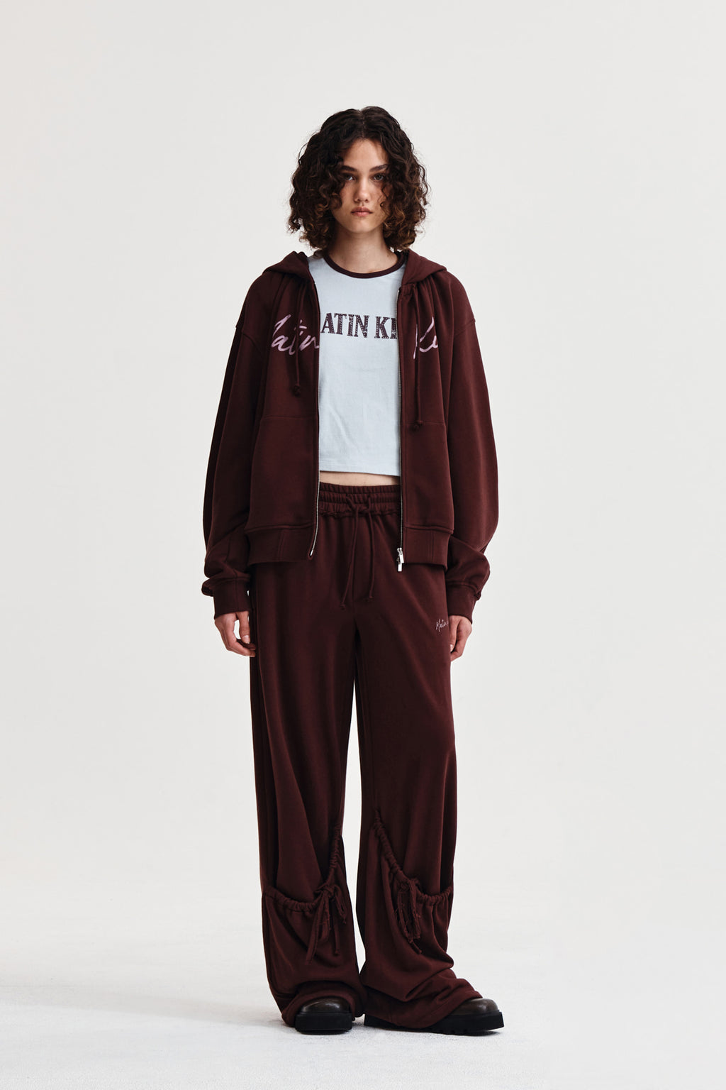 Matin Kim - Drawstring Point Zip Up Hoody (Burgundy) product image 9 | TRAB K-Fashion Australia