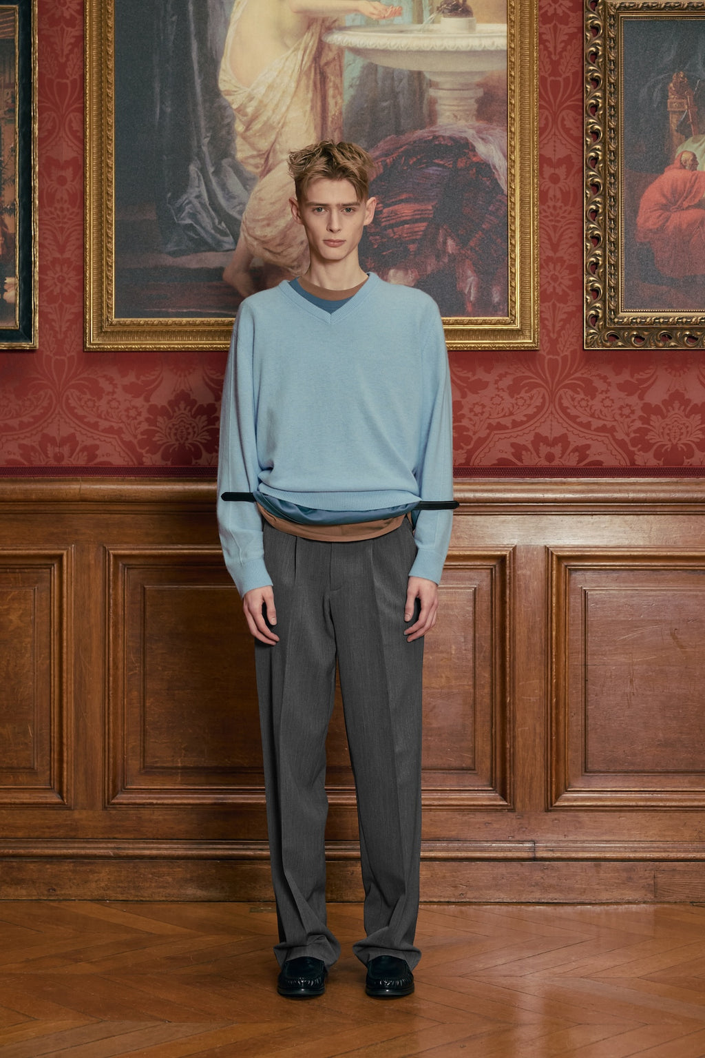 STU - Pin Tuck V-neck Knit (Sky Blue) product image 1 | TRAB K-Fashion Australia
