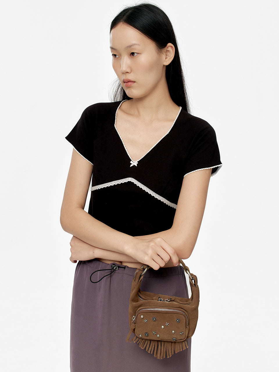 Marge Sherwood - City Hobo Micro (Cappuccino Studded Suede) product image 2 | TRAB K-Fashion Australia