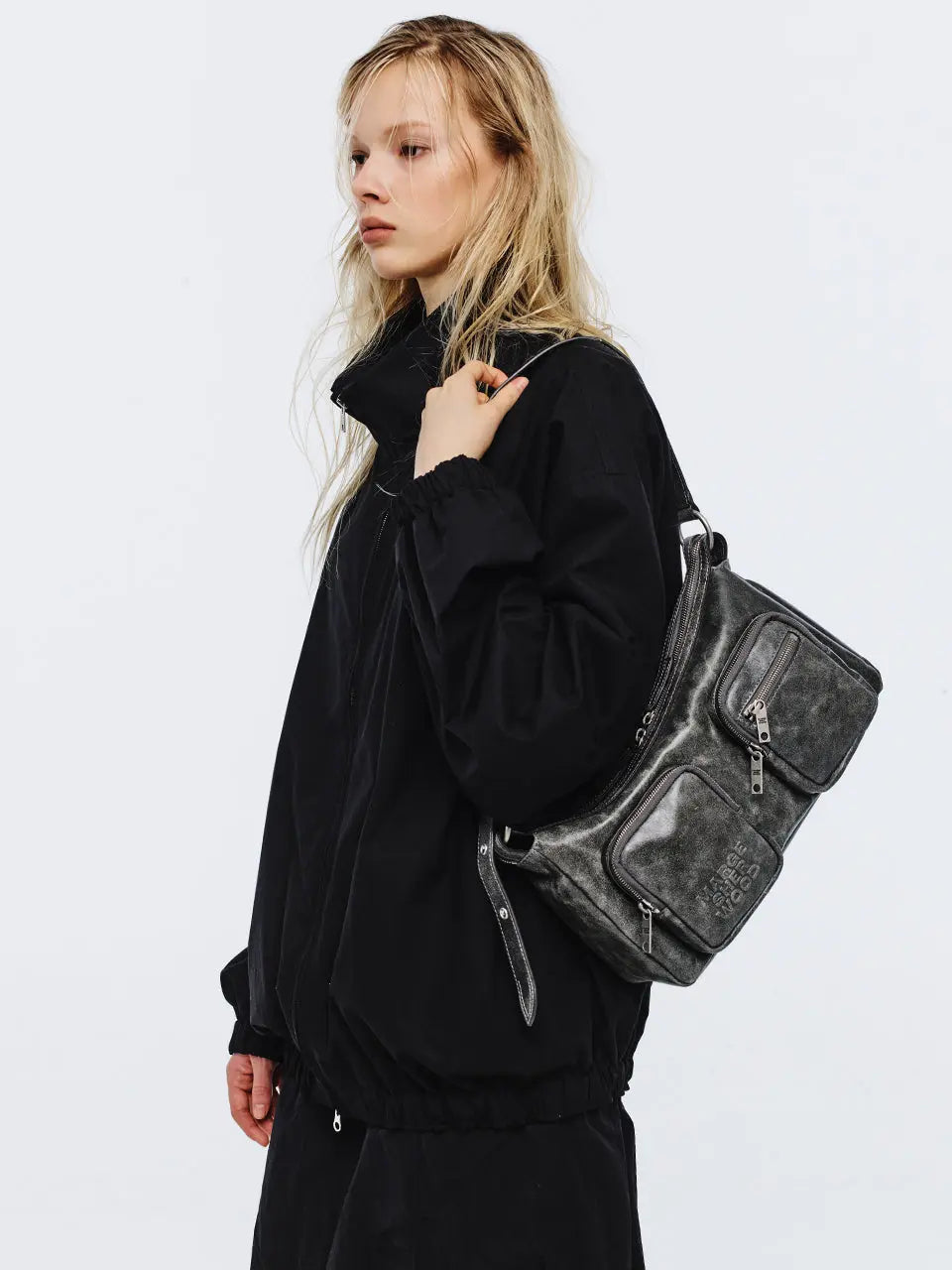 Marge Sherwood - Outpocket Hobo (White+Grey Two-Tone Cracked