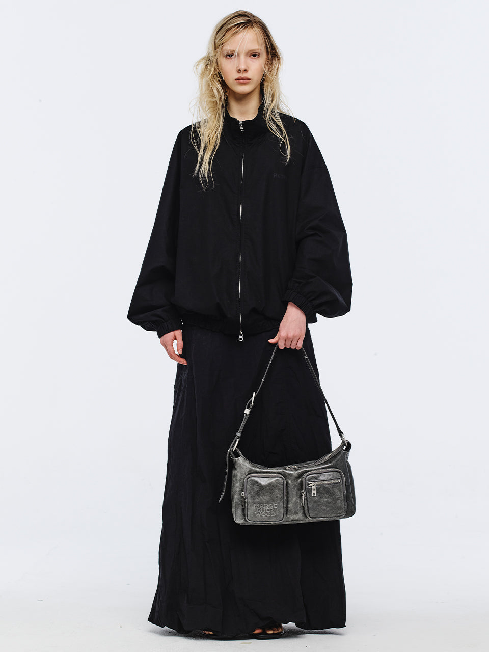 Marge Sherwood - Outpocket Hobo (White+Grey Two-Tone Cracked) product image 3 | TRAB K-Fashion Australia