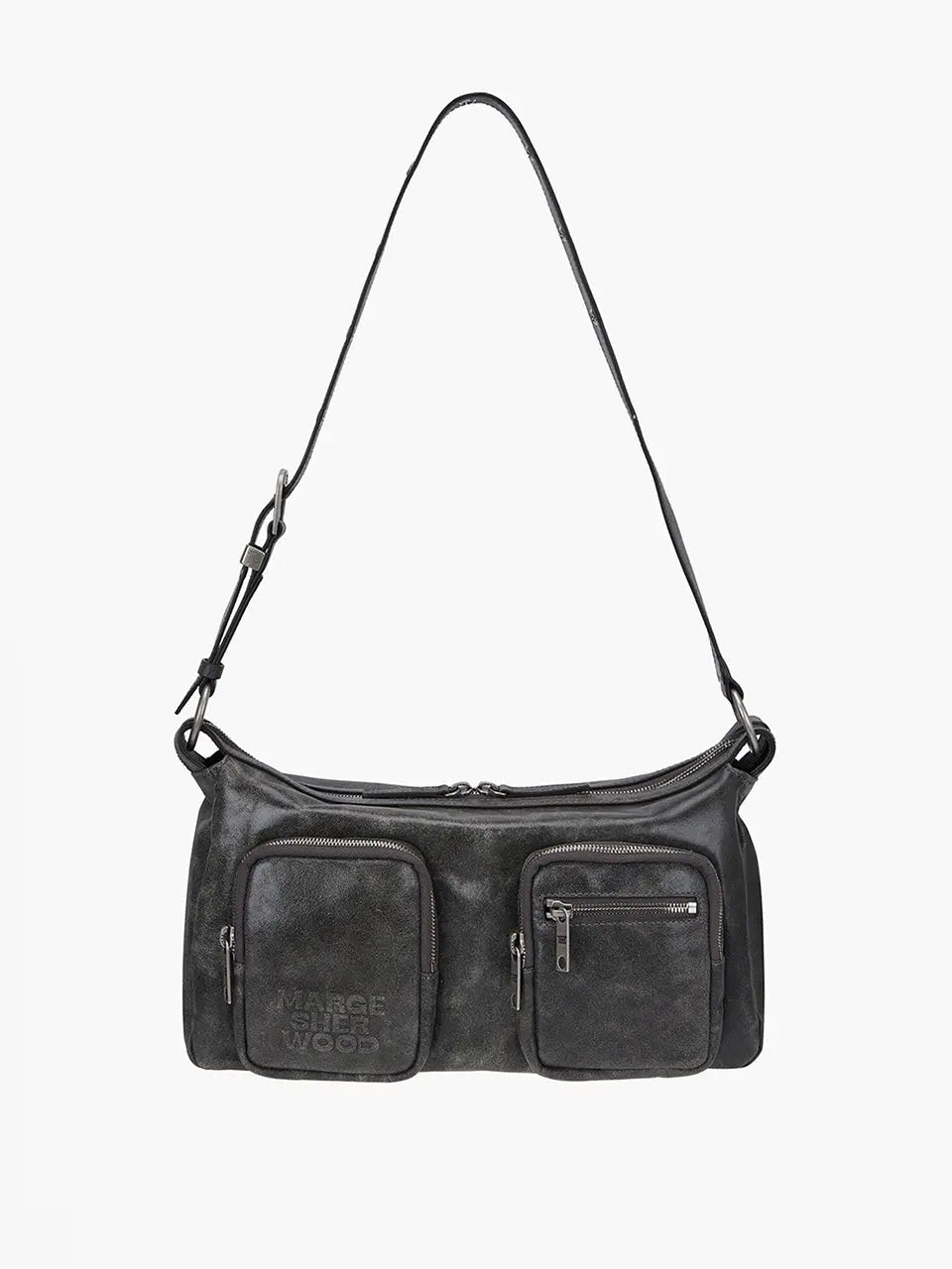 Marge Sherwood - Outpocket Hobo (White+Grey Two-Tone Cracked Marge Sherwood - Outpocket Hobo (White+Grey Two-Tone Cracked