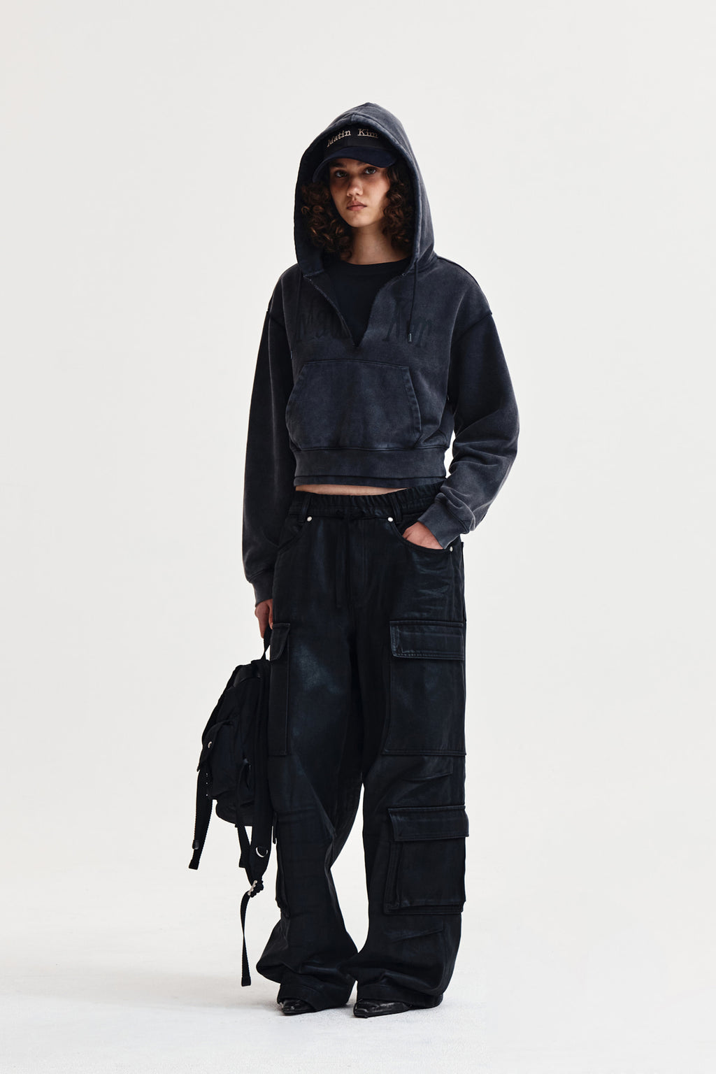 Matin Kim - Washed Layered Crop Hoody (Charcoal) product image 9 | TRAB K-Fashion Australia