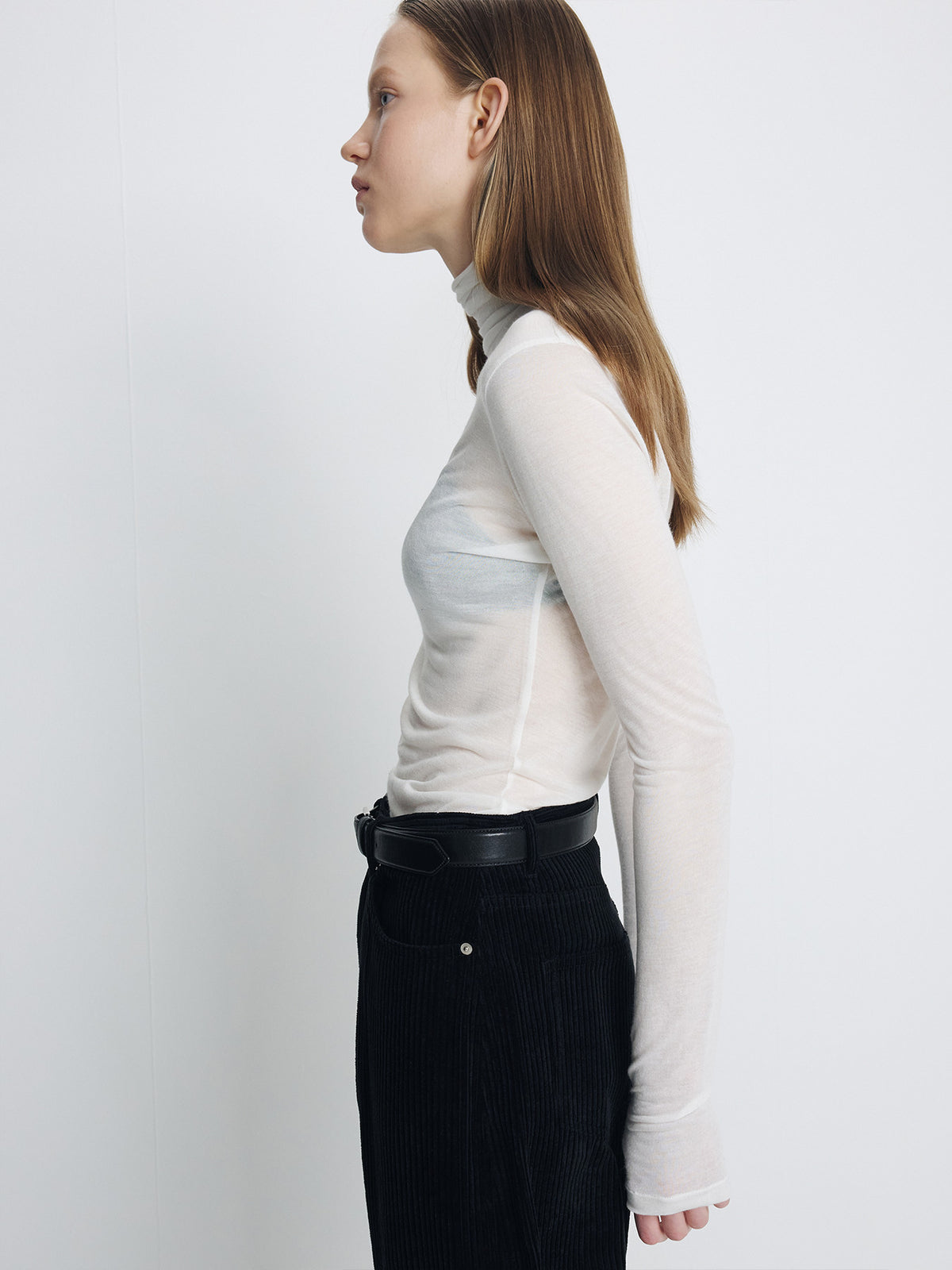 Tonywack - Sheer Slim-Fit High Neck Top (Ecru) product image 6 | TRAB K-Fashion Australia