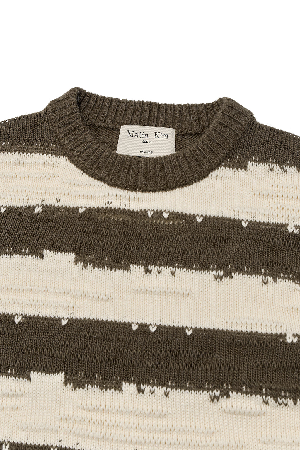 Matin Kim - Stripe Vintage Loose Pullover (Khaki Brown) product image 3 | TRAB K-Fashion Australia