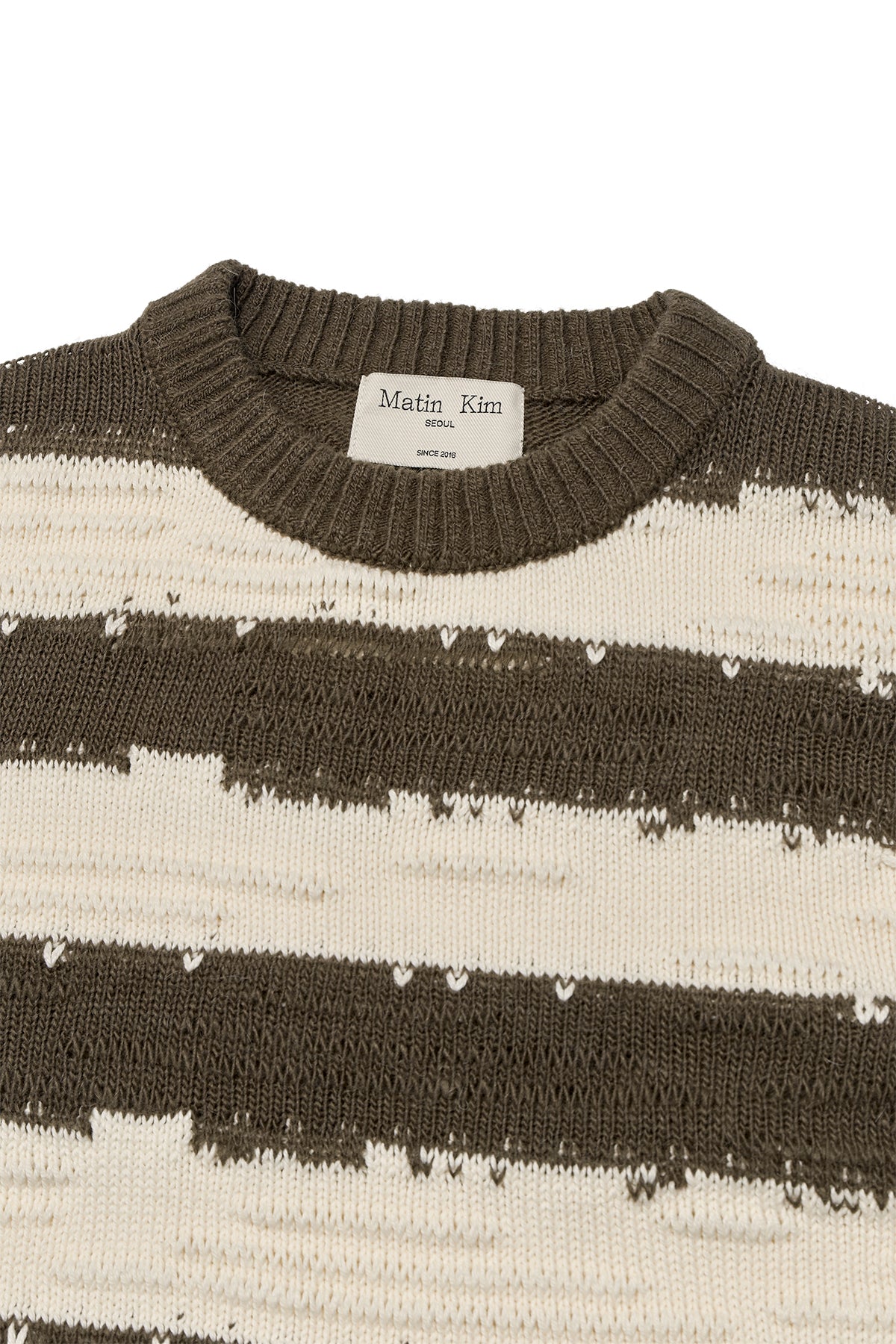 Matin Kim - Stripe Vintage Loose Pullover (Khaki Brown) product image 3 | TRAB K-Fashion Australia