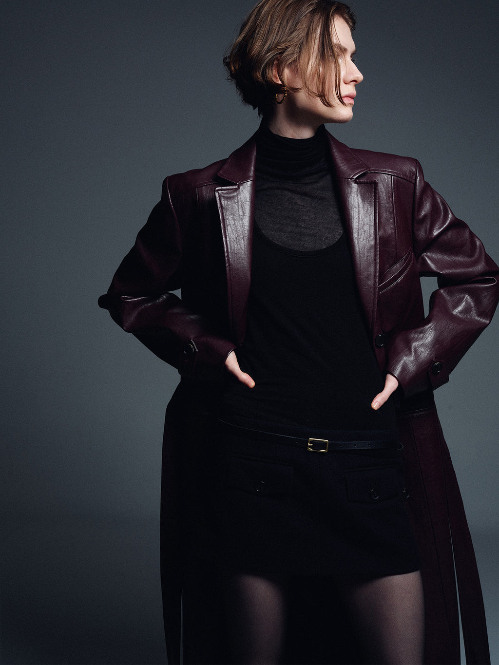Tonywack - Faux Leather Single-Breasted Long Coat (Dark Burgundy) product image 5 | TRAB K-Fashion Australia