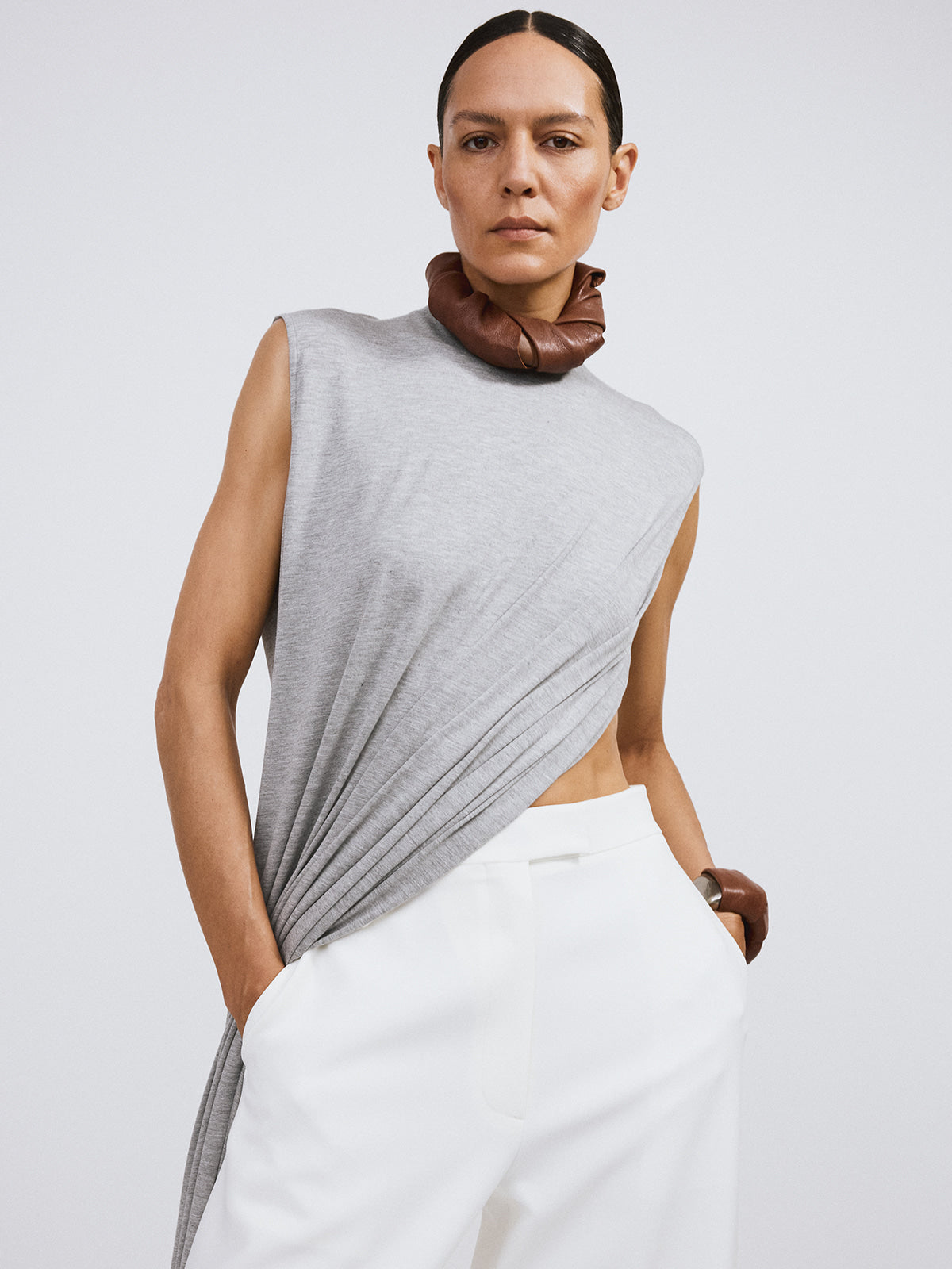 Recto - Open Back Jersey Long Top (Melange Grey) product image 4 | TRAB K-Fashion Australia