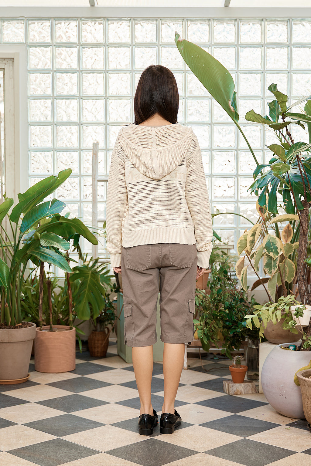 Matin Kim - Two Tone Mesh Knit Hoody Zip Up (Ivory) product image 8 | TRAB K-Fashion Australia