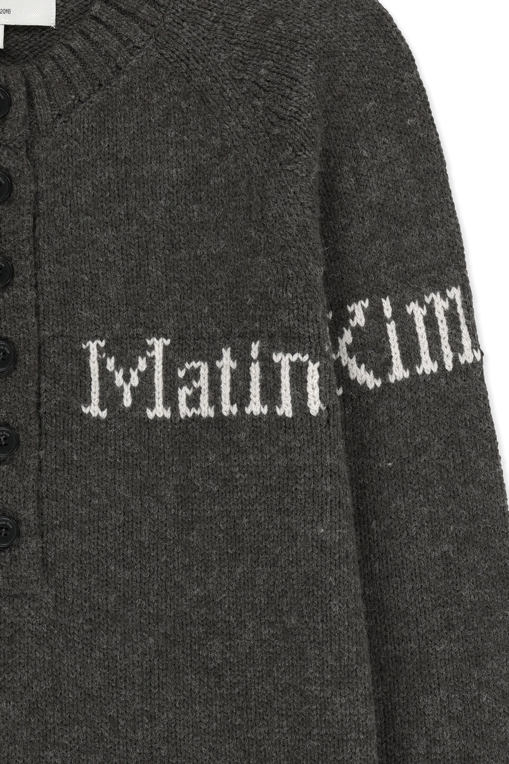 Matin Kim - Matin Button Point Henley Neck Logo Knit Top (Charcoal) product image 5 | TRAB K-Fashion Australia