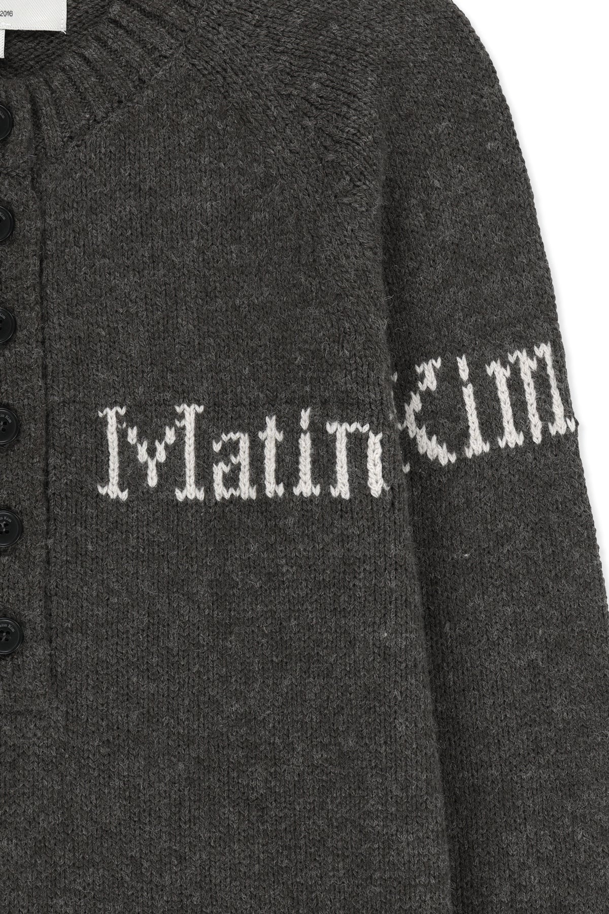 Matin Kim - Matin Button Point Henley Neck Logo Knit Top (Charcoal) product image 5 | TRAB K-Fashion Australia