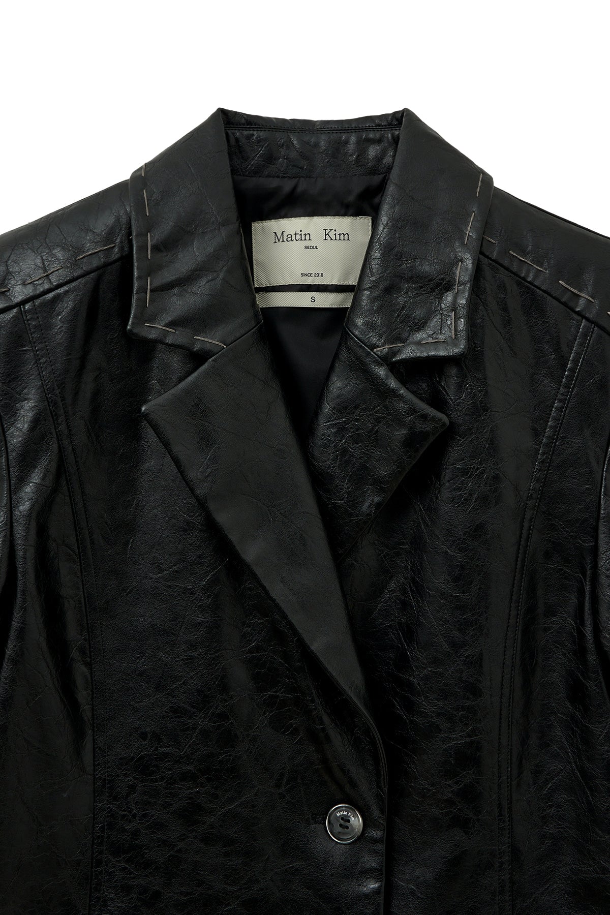 Matin Kim - Faux Leather Half Double Jacket (Black) product image 3 | TRAB K-Fashion Australia