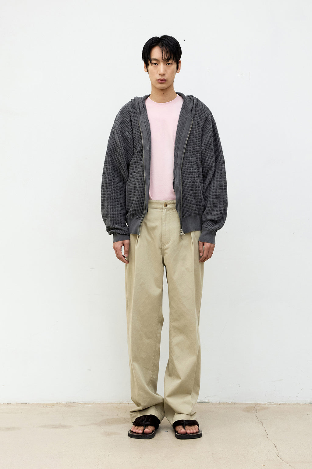 Coor - Waffle Cotton Color Dyed Hoodie Zip-Up (Washed Charcoal) product image 2 | TRAB K-Fashion Australia