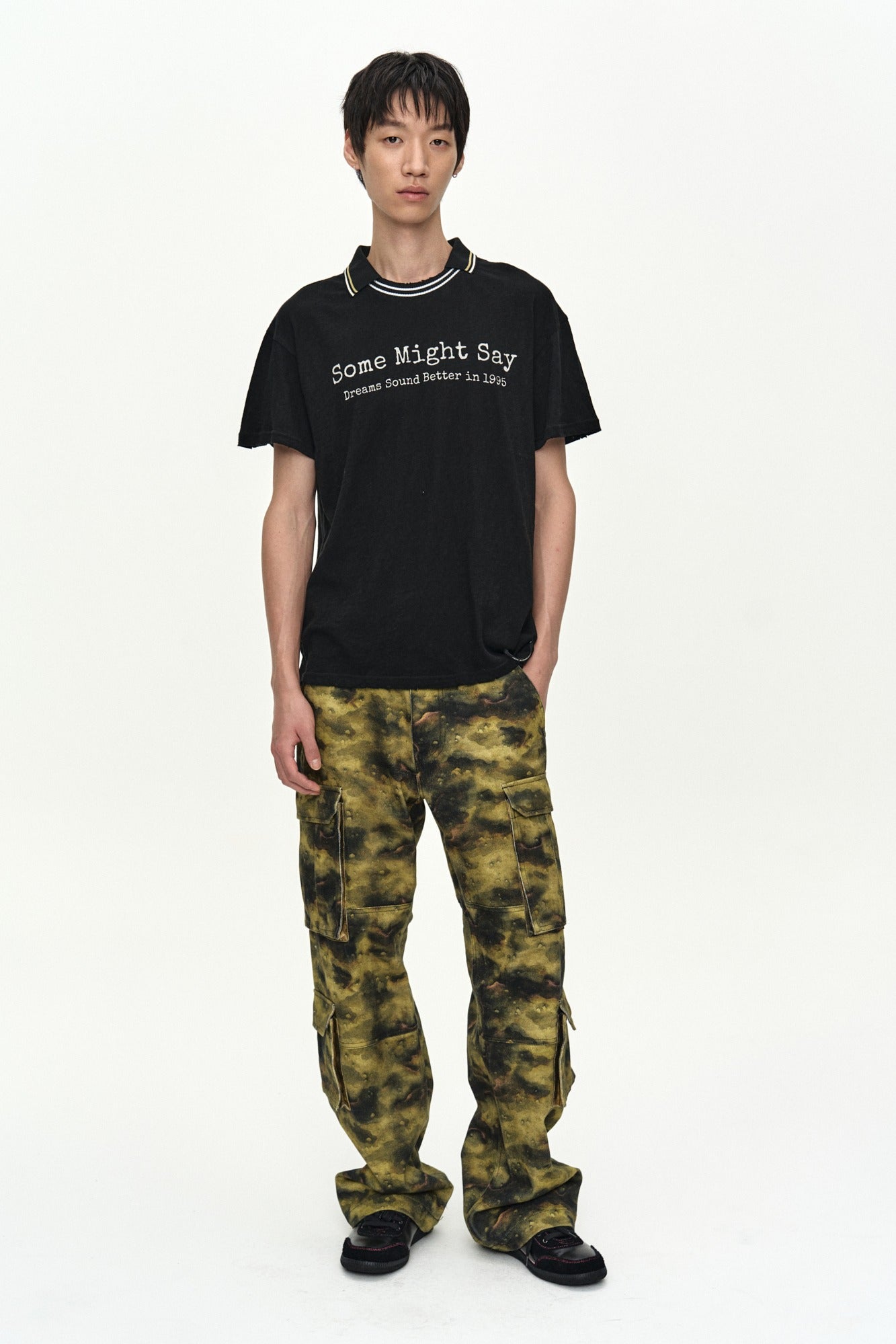 Andersson Bell - Unisex Burnout Camouflage-Printed Cargo Jeans (Green) product image 1 | TRAB K-Fashion Australia