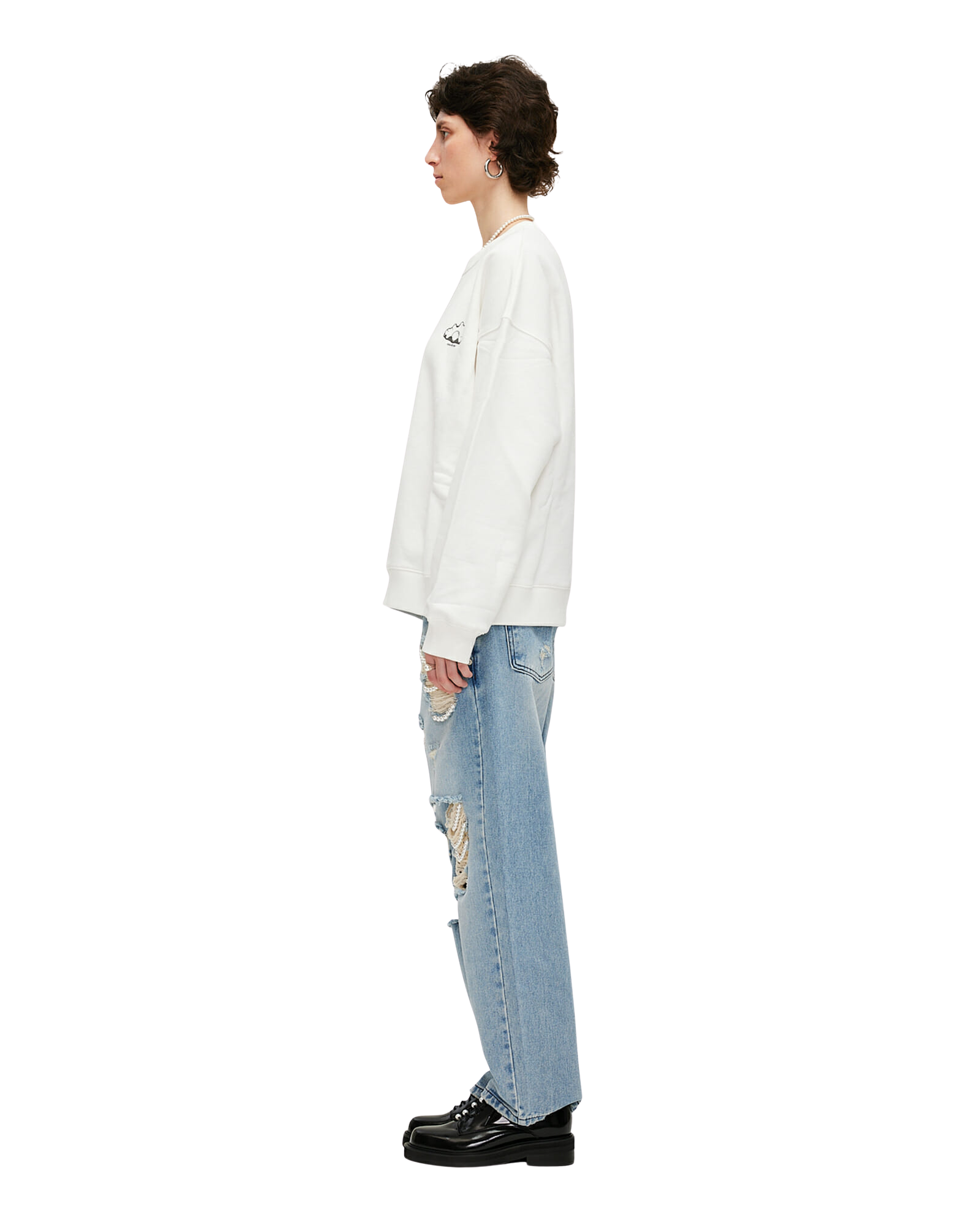 Kimhe Kim - Pearl Embellished Destroyed Jeans (Sky Blue) product image 3 | TRAB K-Fashion Australia