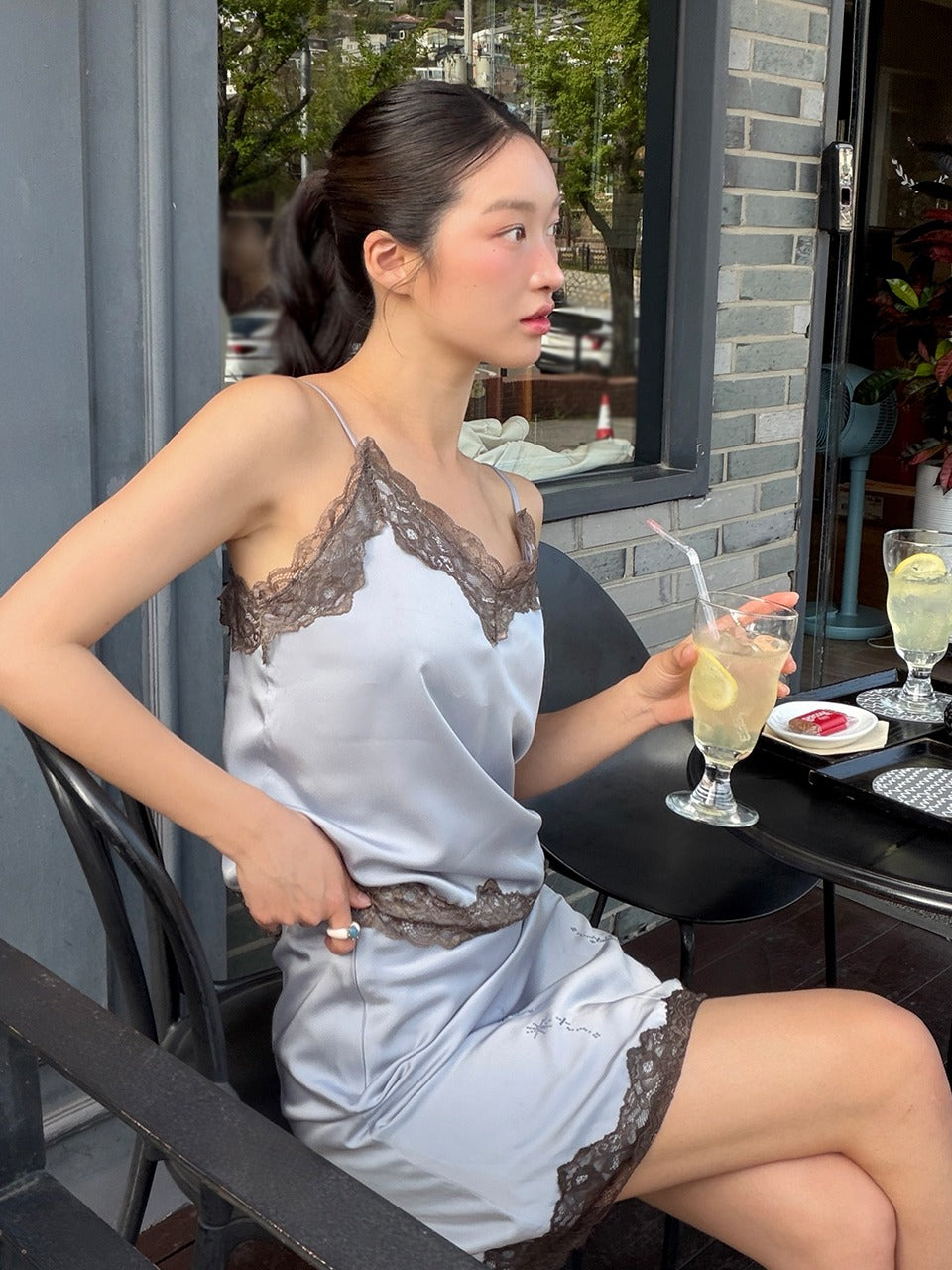 Margarin Fingers - Lace Satin Sleeveless (Light Blue) product image 1 | TRAB K-Fashion Australia