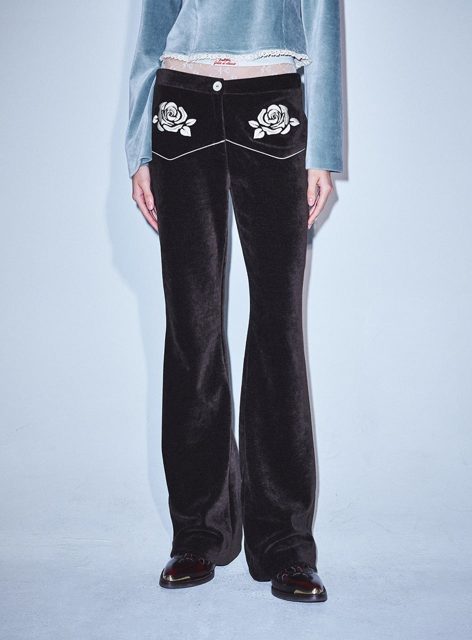 Mardi Mercredi - Velvet Flare Pants Rose (Brown Ivory) product image 1 | TRAB K-Fashion Australia