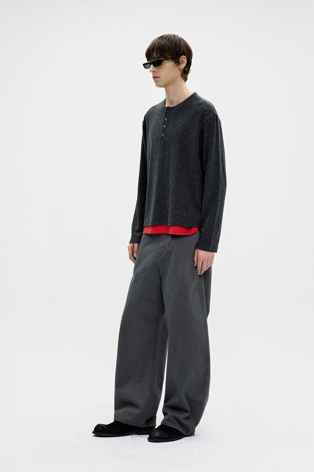 Coor - Hairy Henley Neck Layered T-Shirt (Charcoal) product image 3 | TRAB K-Fashion Australia