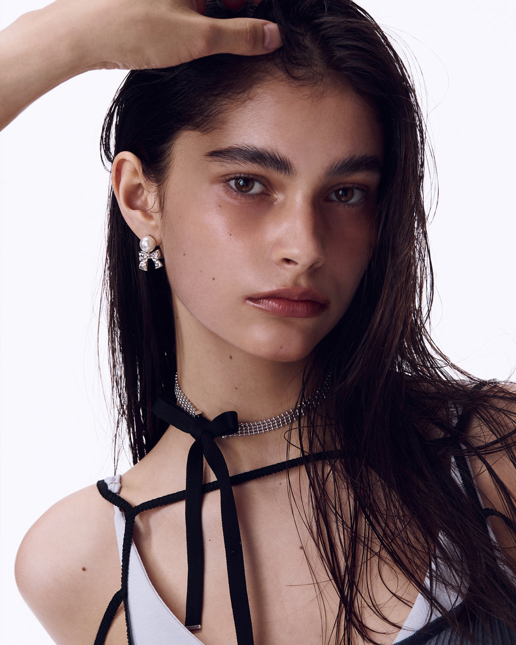 Numbering - Ribbon Dropped Pearl Earrings #9118 product image 3 | TRAB K-Fashion Australia