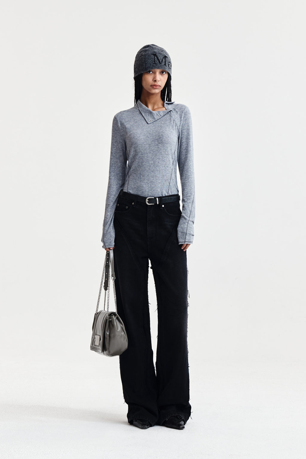 Matin Kim - Button Slit Half Neck Top (Grey) product image 8 | TRAB K-Fashion Australia